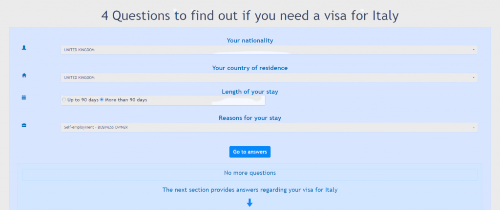 Italian Visa Form tutorial